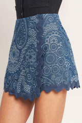 BOHO PAISLEY SCALLOP DENIM SKORT - Flying Tomato - Flyclothing LLC