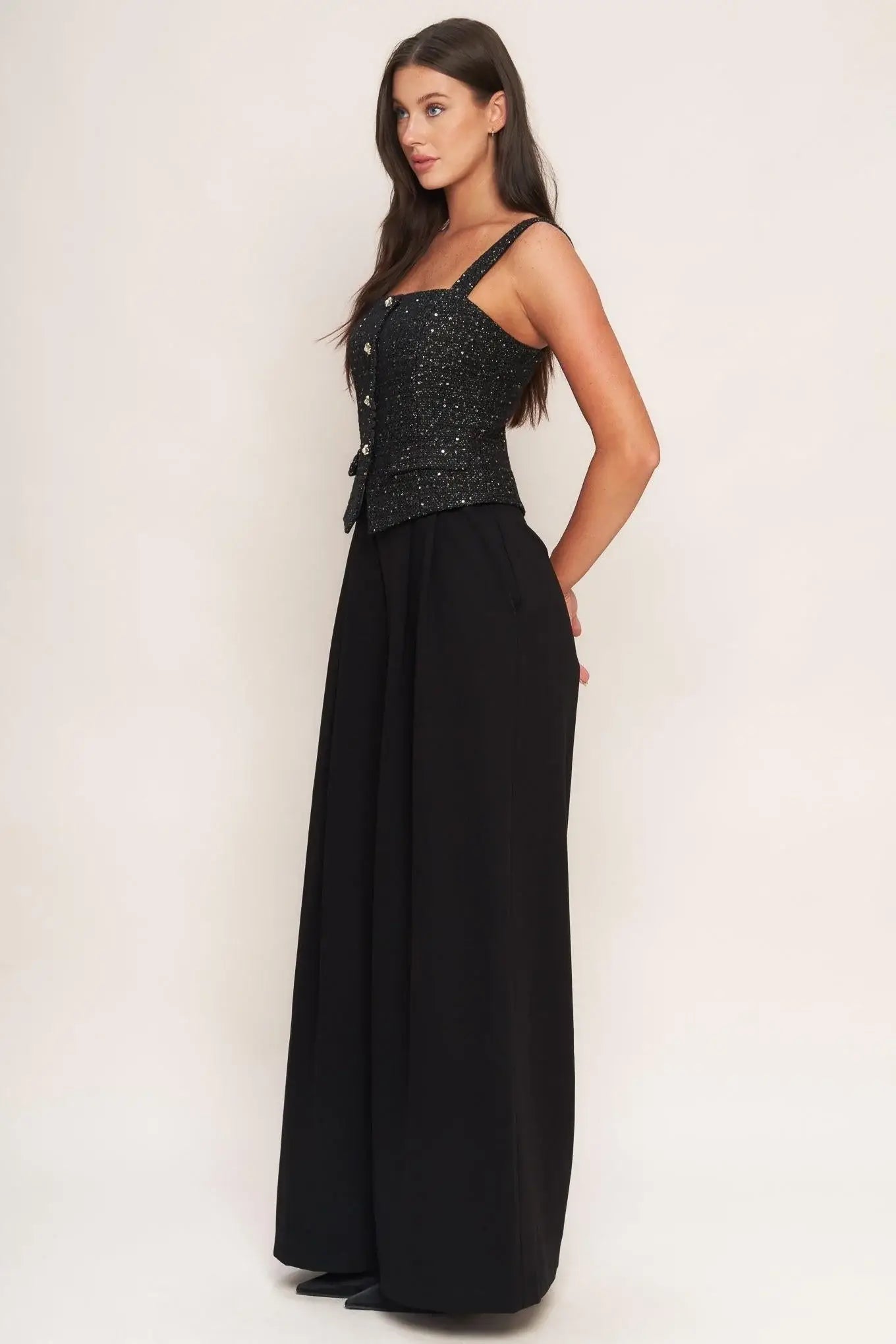 MIDNIGHT PARISIENNE WOVEN JUMPSUIT - Flying Tomato - Flyclothing LLC