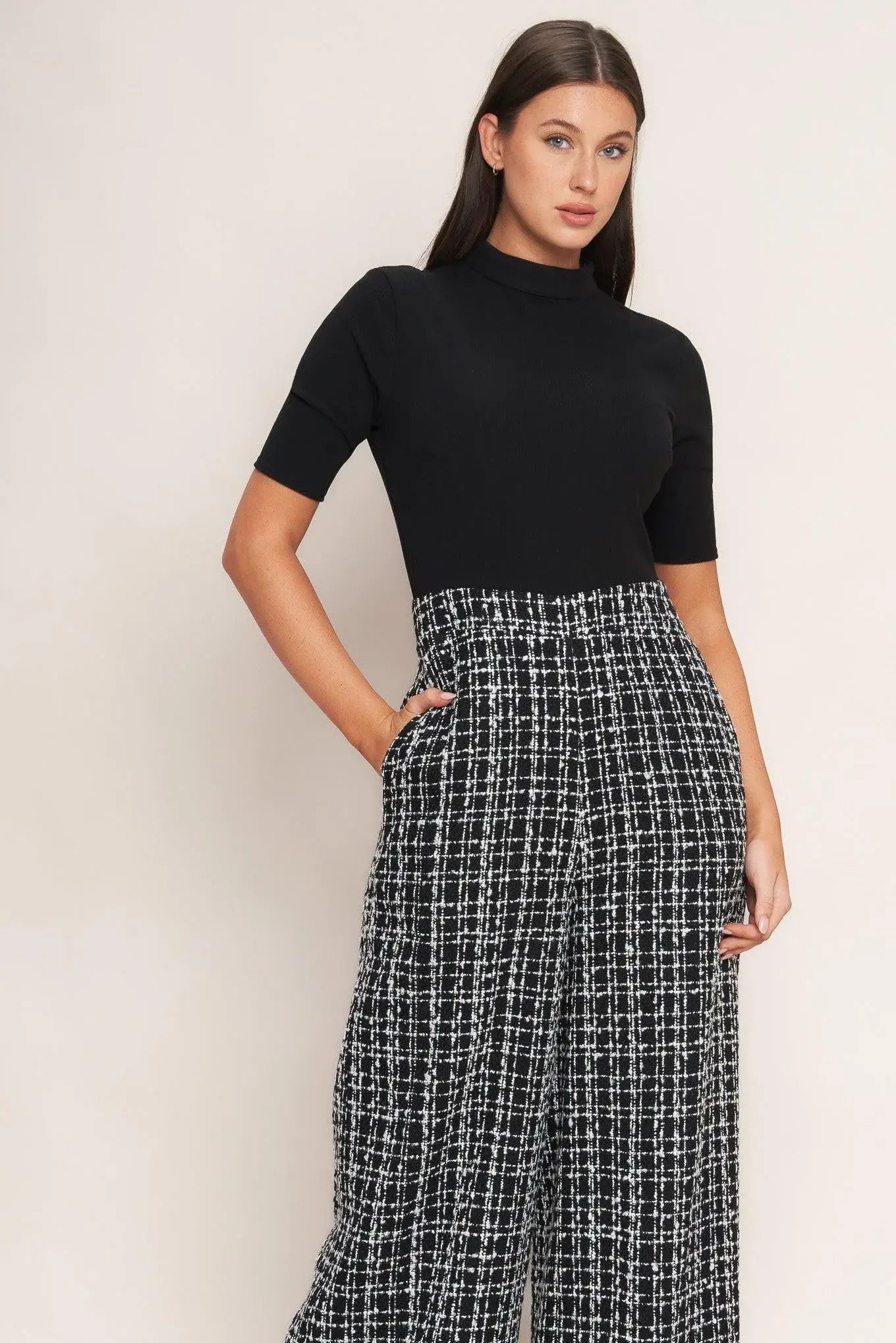 ÉCHEC PARISIEN KNIT TOP AND TWEED PANT JUMPSUIT - Flying Tomato - Flyclothing LLC