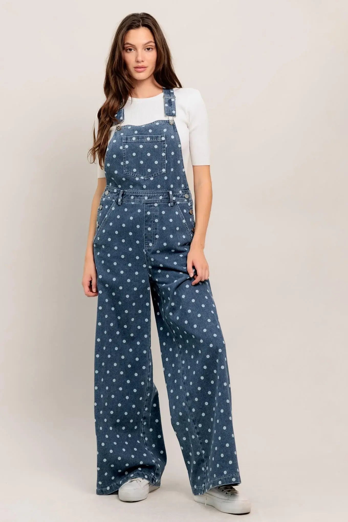EVERYDAY POLKA OVERALL DENIM JUMPSUIT - Flying Tomato - Flyclothing LLC