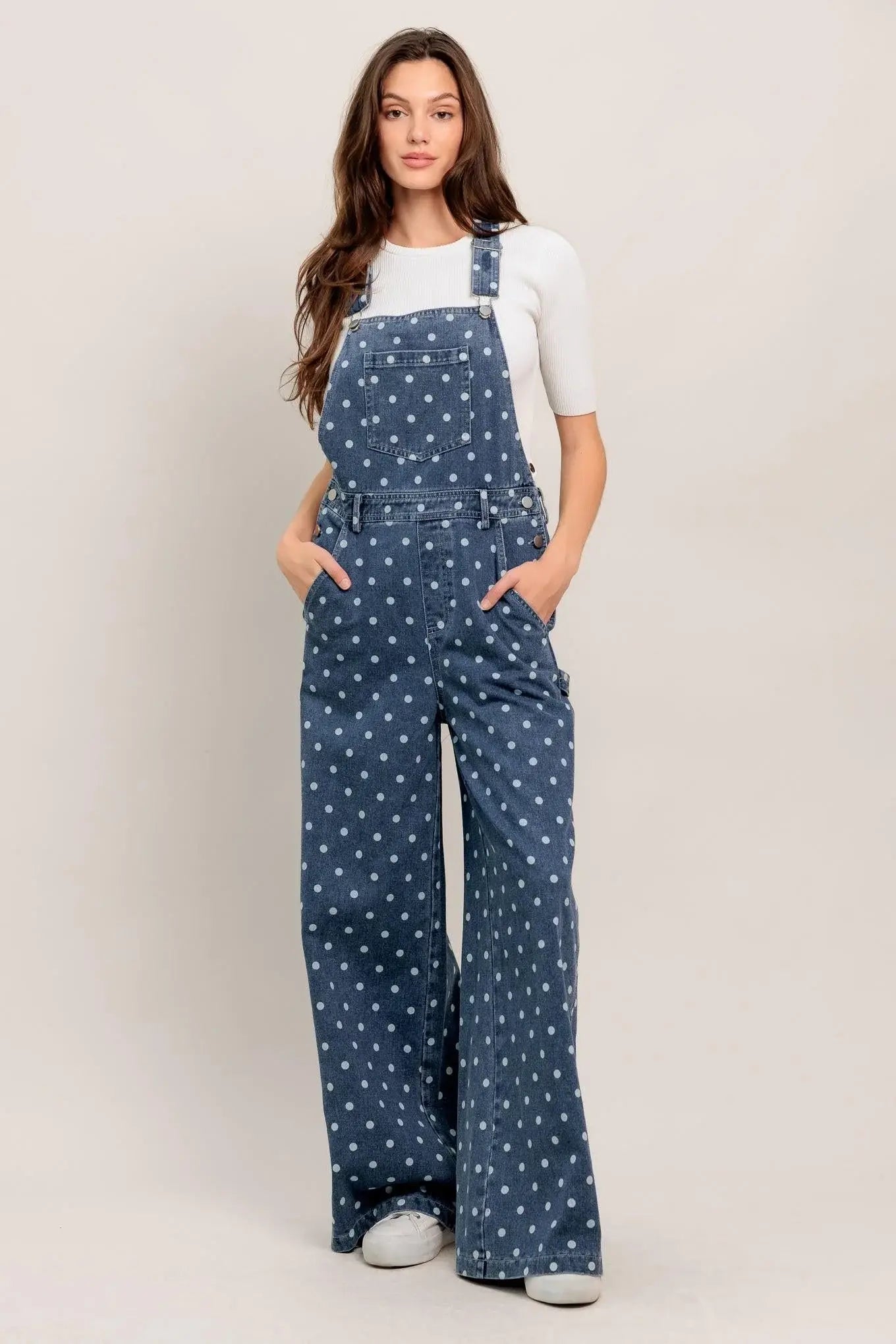 EVERYDAY POLKA OVERALL DENIM JUMPSUIT - Flying Tomato - Flyclothing LLC