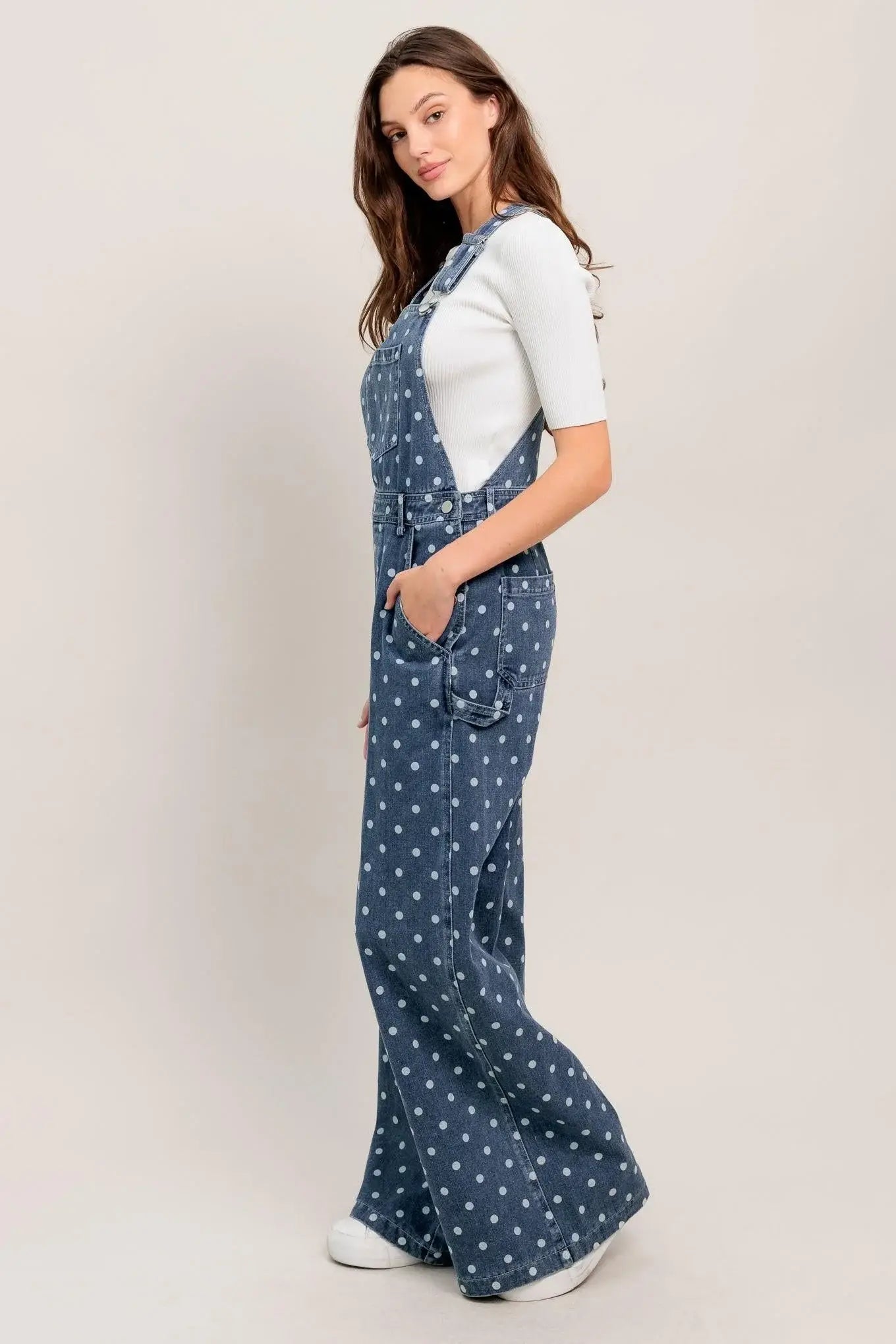 EVERYDAY POLKA OVERALL DENIM JUMPSUIT - Flying Tomato - Flyclothing LLC