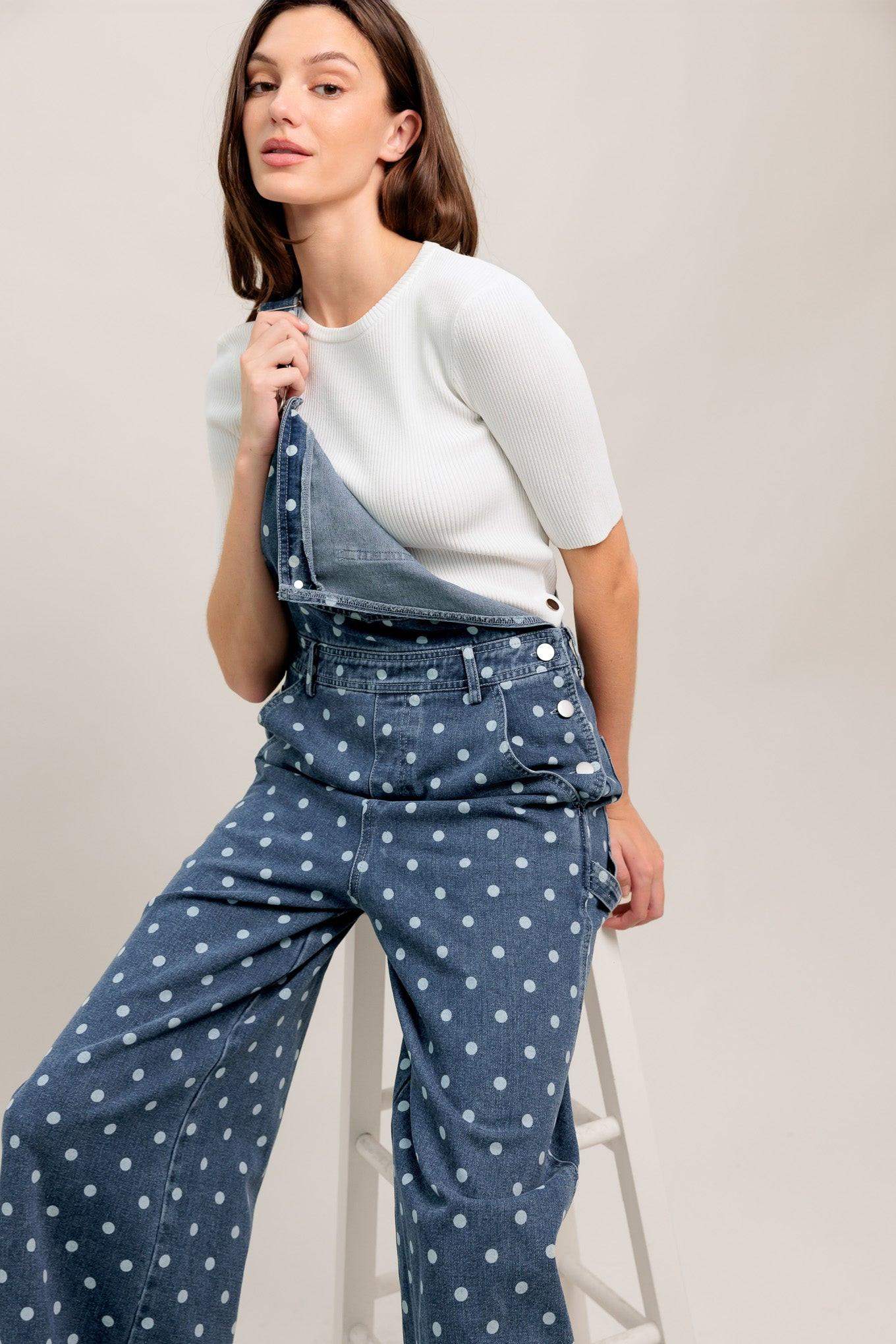 EVERYDAY POLKA OVERALL DENIM JUMPSUIT - Flying Tomato - Flyclothing LLC