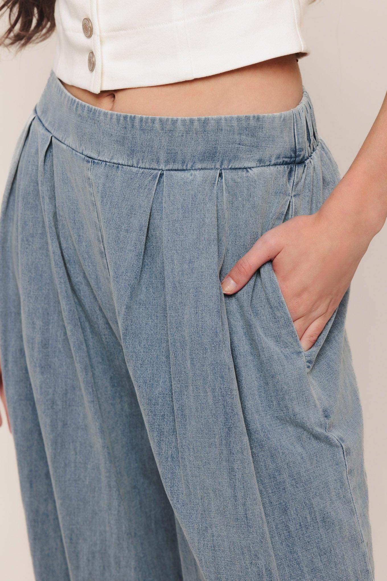 RELAXED DRAPE LIGHTWEIGHT DENIM PANTS - Flying Tomato - Flyclothing LLC