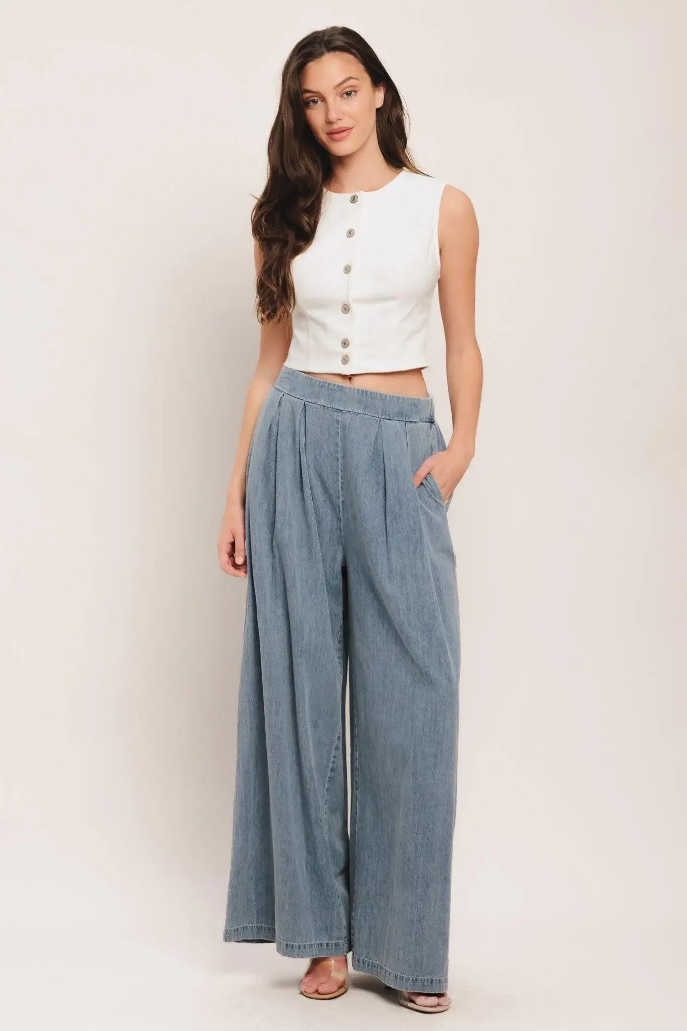 RELAXED DRAPE LIGHTWEIGHT DENIM PANTS - Flying Tomato - Flyclothing LLC