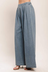 RELAXED DRAPE LIGHTWEIGHT DENIM PANTS - Flying Tomato - Flyclothing LLC