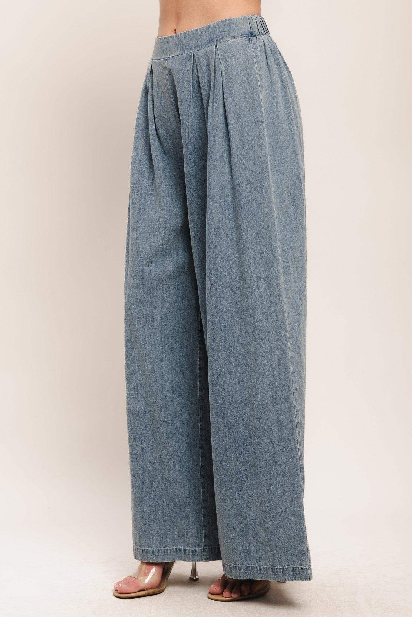 RELAXED DRAPE LIGHTWEIGHT DENIM PANTS - Flying Tomato - Flyclothing LLC