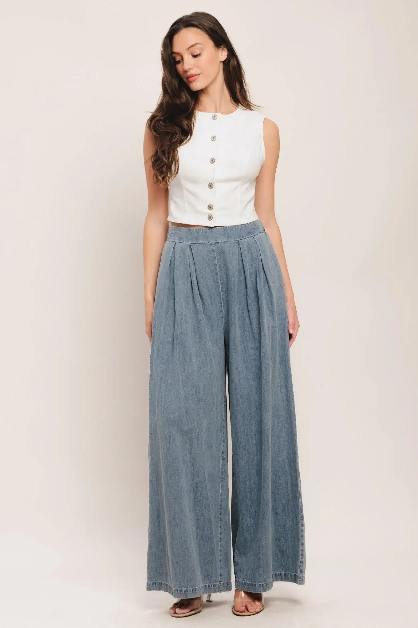 RELAXED DRAPE LIGHTWEIGHT DENIM PANTS - Flying Tomato - Flyclothing LLC