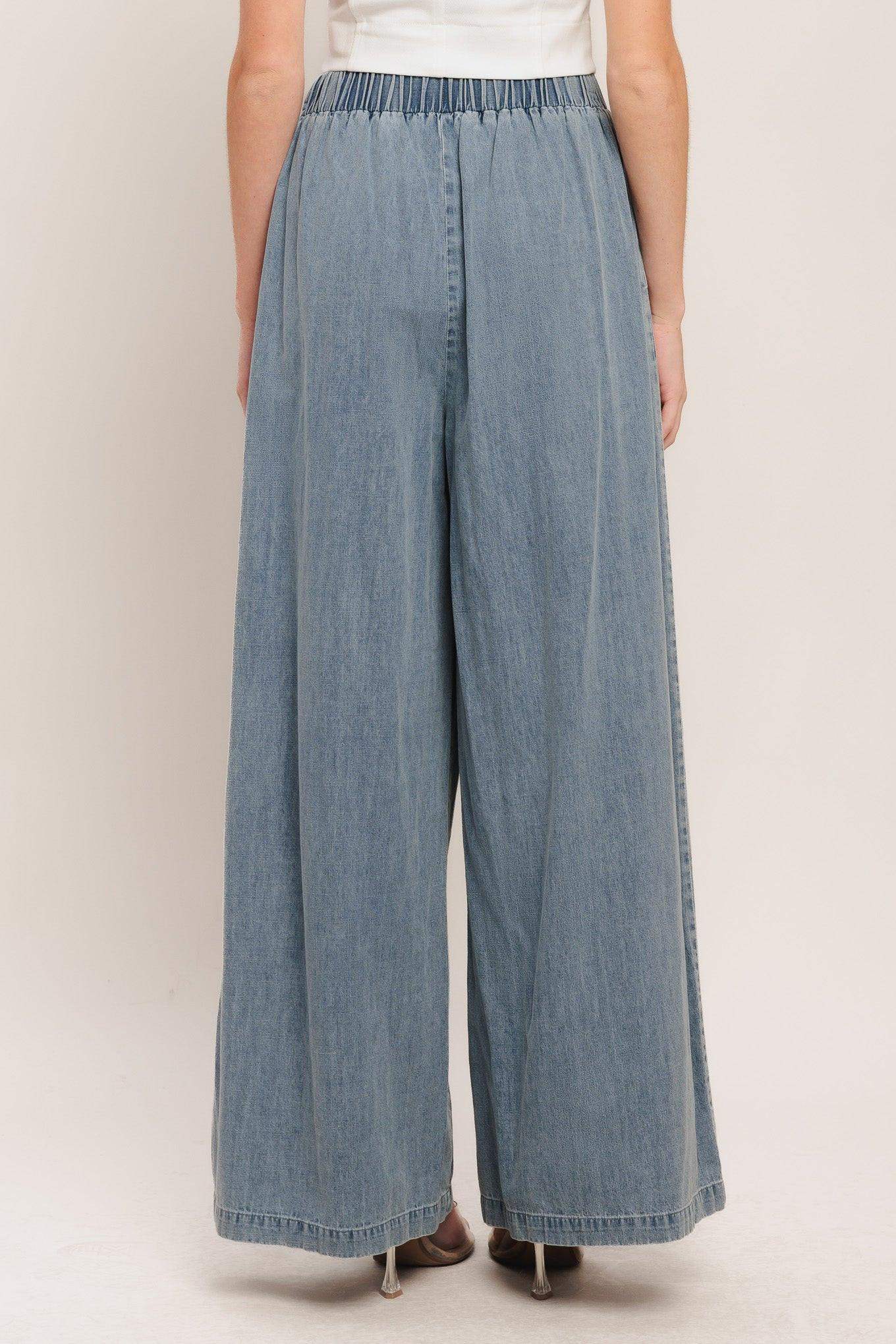 RELAXED DRAPE LIGHTWEIGHT DENIM PANTS - Flying Tomato - Flyclothing LLC