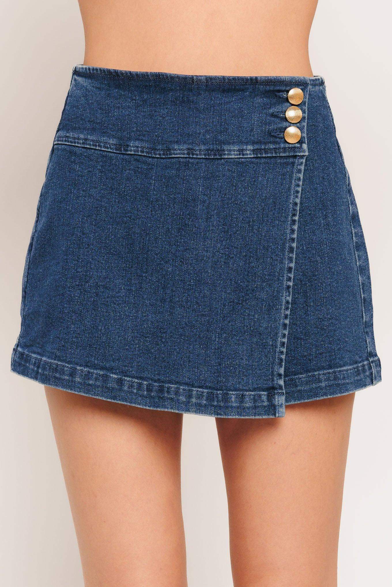 TEXTURE PLAY DENIM SKORT - Flying Tomato - Flyclothing LLC