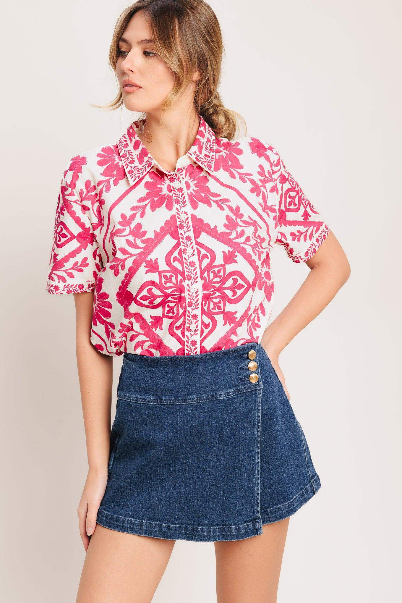 TEXTURE PLAY DENIM SKORT - Flying Tomato - Flyclothing LLC