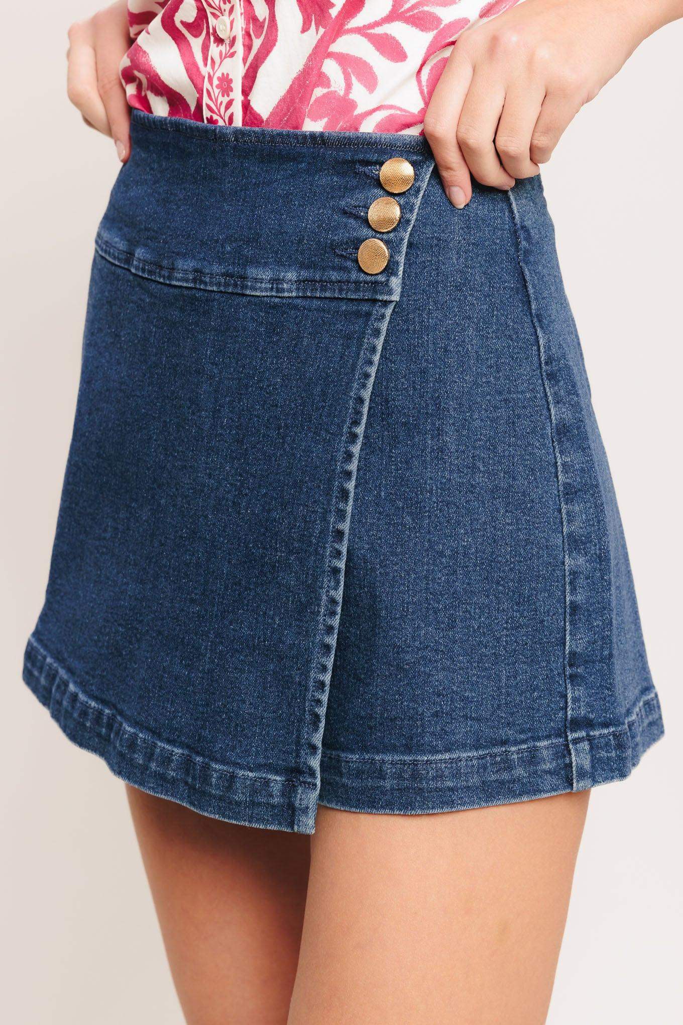 TEXTURE PLAY DENIM SKORT - Flying Tomato - Flyclothing LLC