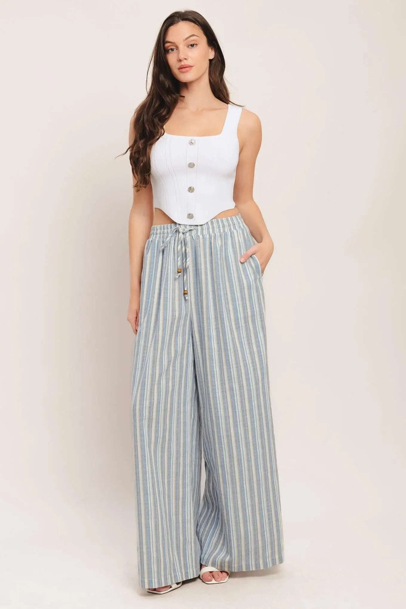 COASTAL DAY STRIP WOVEN PANTS - Flying Tomato - Flyclothing LLC