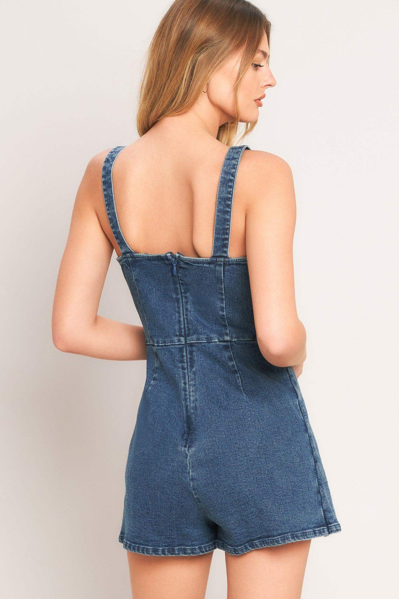 FIRST DATE DENIM SKORT ROMPER - Flying Tomato - Flyclothing LLC