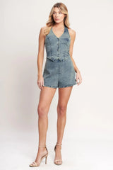 EVERYDAY ESCAPE DENIM ROMPER - Flying Tomato - Flyclothing LLC