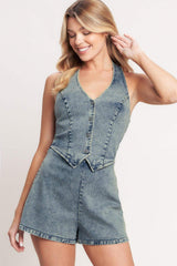 EVERYDAY ESCAPE DENIM ROMPER - Flying Tomato - Flyclothing LLC
