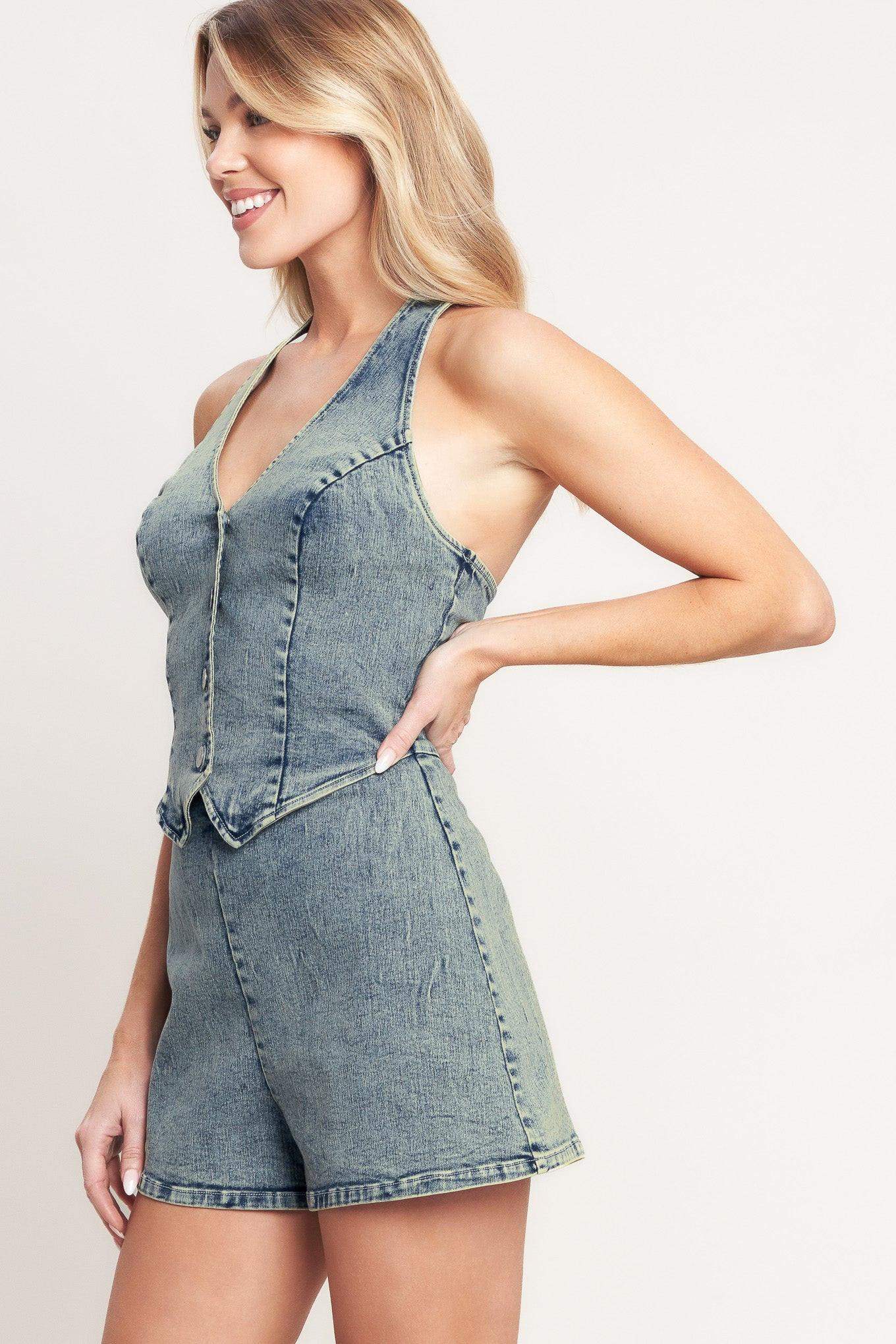 EVERYDAY ESCAPE DENIM ROMPER - Flying Tomato - Flyclothing LLC