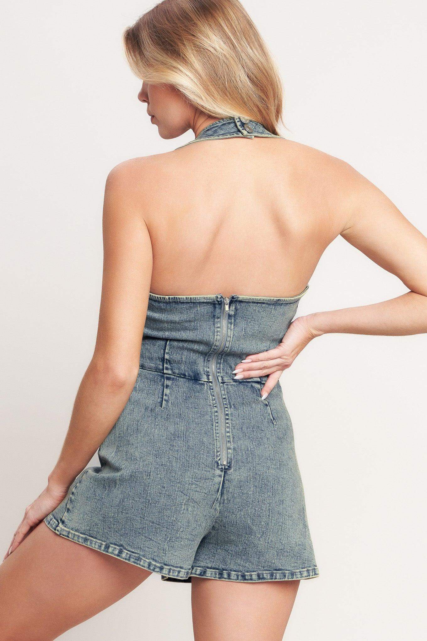 EVERYDAY ESCAPE DENIM ROMPER - Flying Tomato - Flyclothing LLC