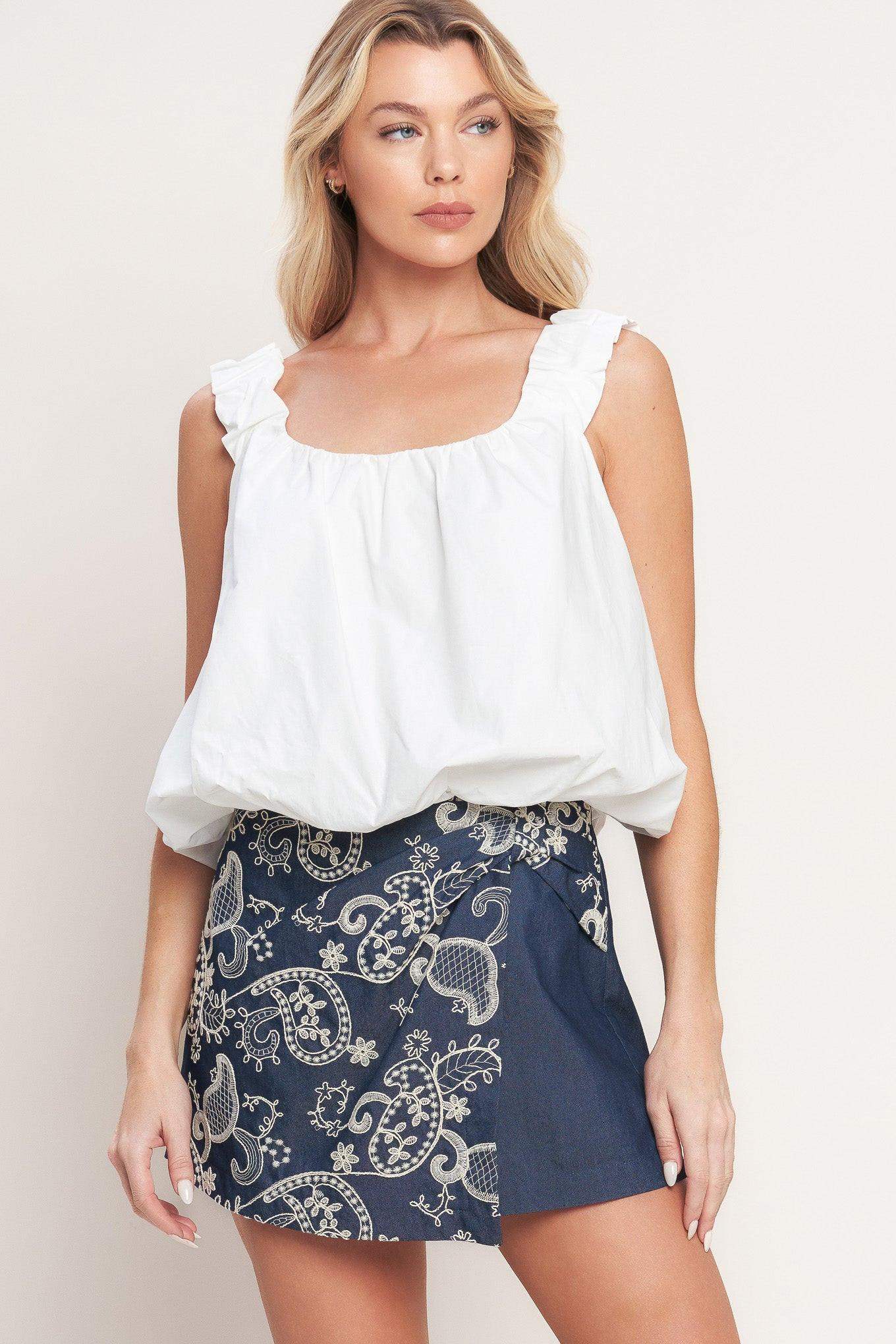 HANDCRAFTED FEEL EMBROIDERY SKORT - Flying Tomato - Flyclothing LLC