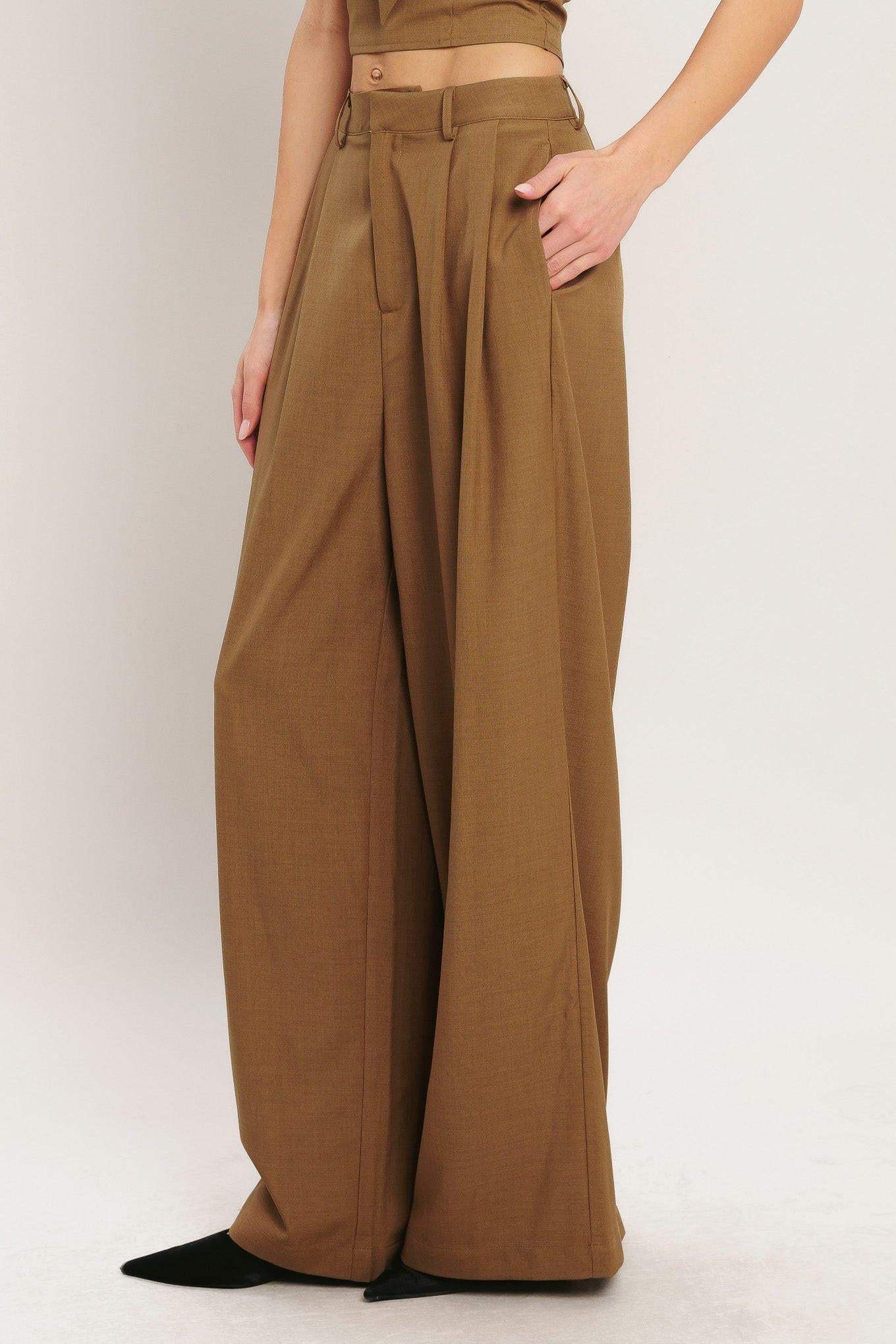 UMBER FLOW WOVEN WIDE LEG PANTS - Flying Tomato - Flyclothing LLC
