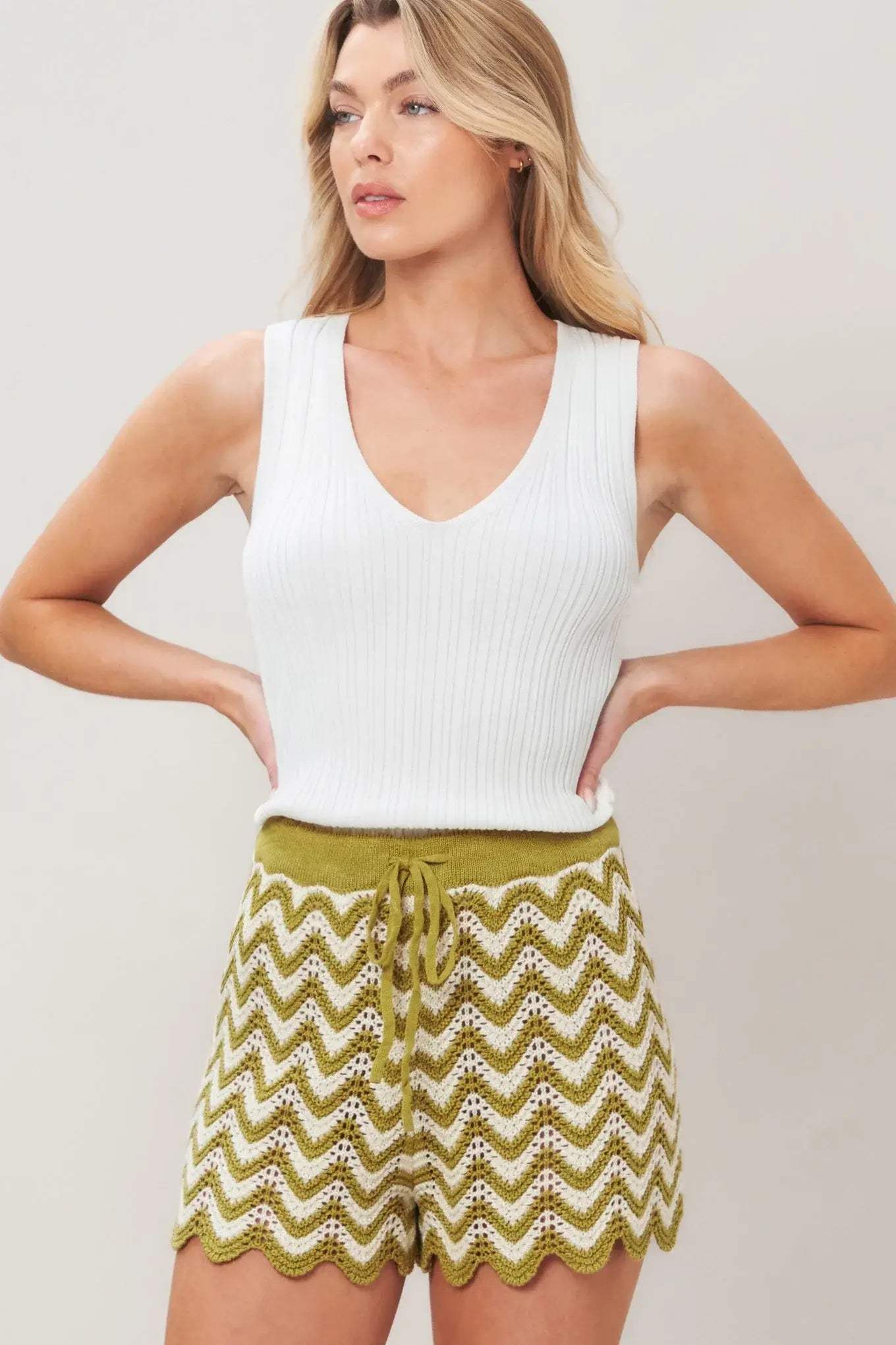 SUNSET STITCH CROCHET KNIT SHORTS - Flying Tomato - Flyclothing LLC
