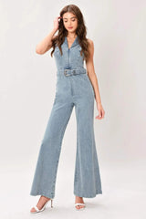 FLARE ICON DENIM JUMPSUIT - Flying Tomato - Flyclothing LLC
