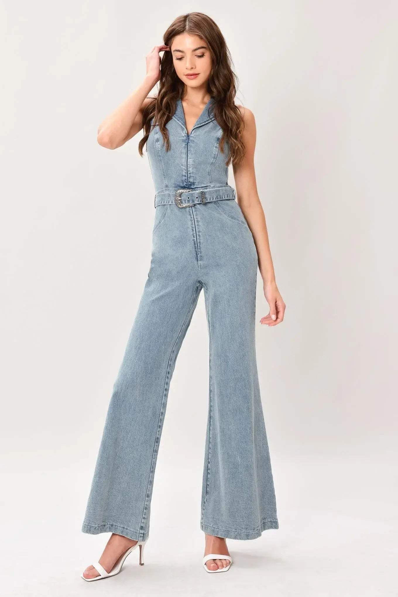 FLARE ICON DENIM JUMPSUIT - Flying Tomato - Flyclothing LLC
