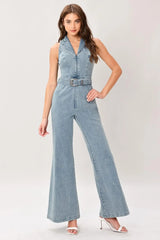 FLARE ICON DENIM JUMPSUIT - Flying Tomato - Flyclothing LLC