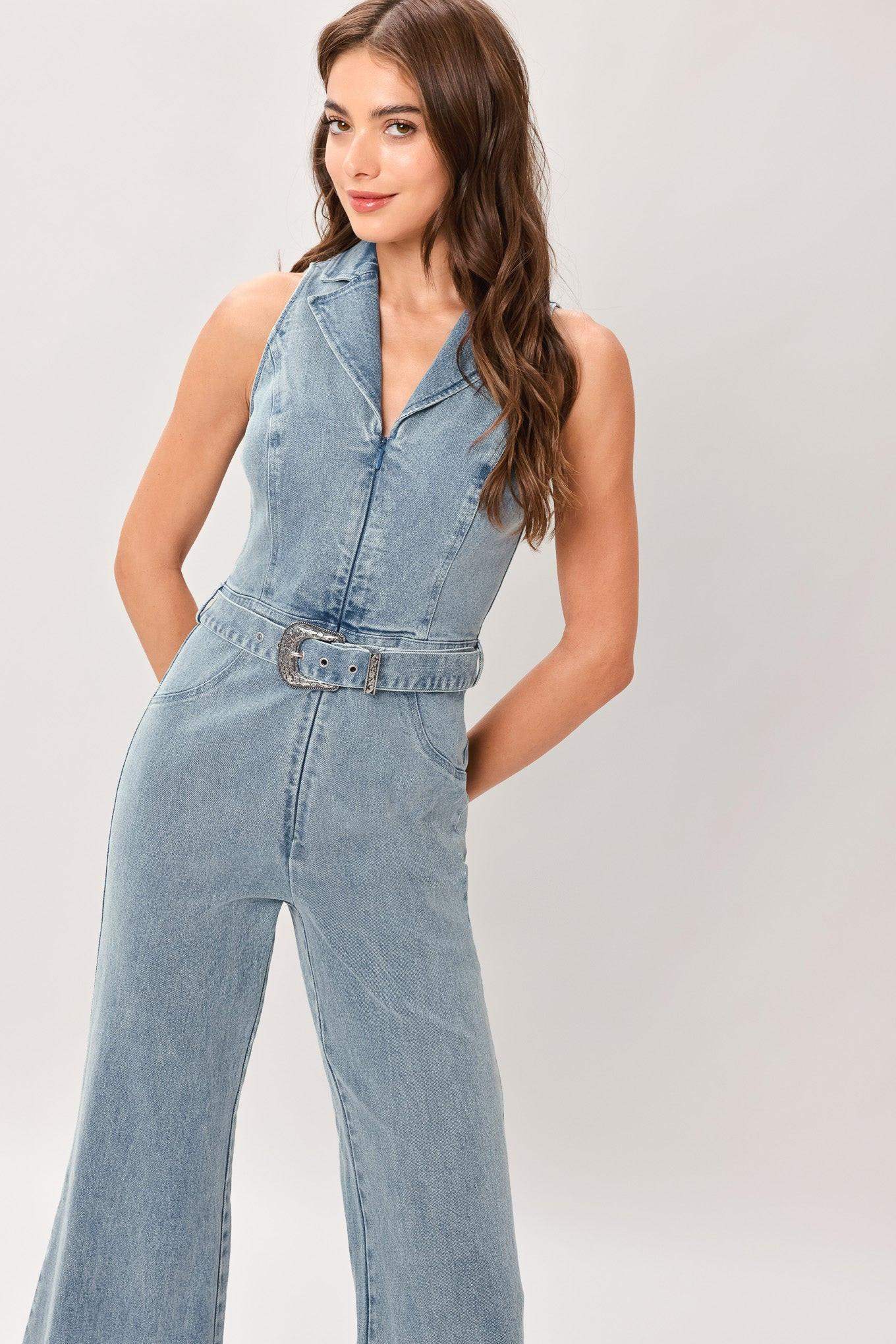 FLARE ICON DENIM JUMPSUIT - Flying Tomato - Flyclothing LLC