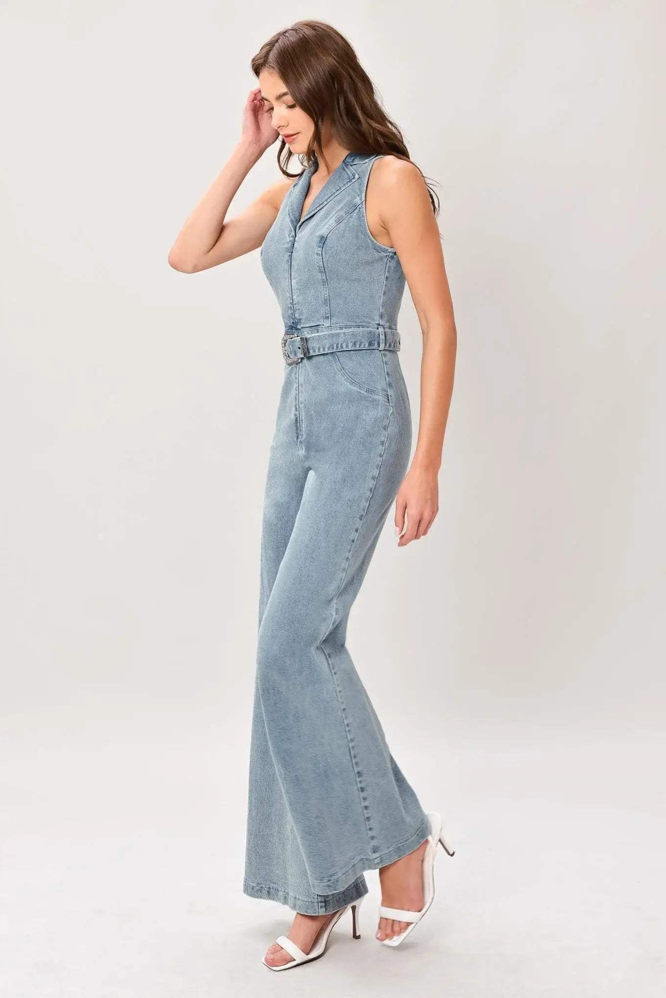 FLARE ICON DENIM JUMPSUIT - Flying Tomato - Flyclothing LLC