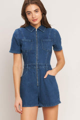 CASUAL STRUCTURE DENIM ROMPER - Flying Tomato - Flyclothing LLC