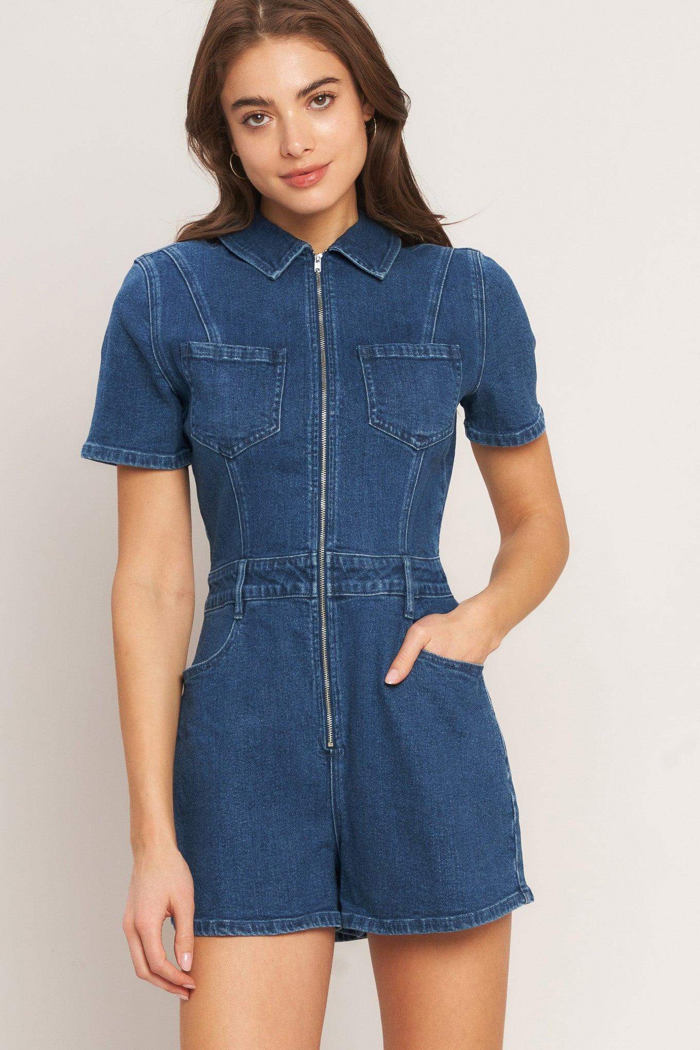 CASUAL STRUCTURE DENIM ROMPER - Flying Tomato - Flyclothing LLC