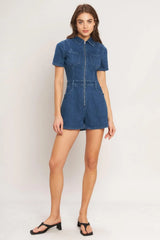 CASUAL STRUCTURE DENIM ROMPER - Flying Tomato - Flyclothing LLC