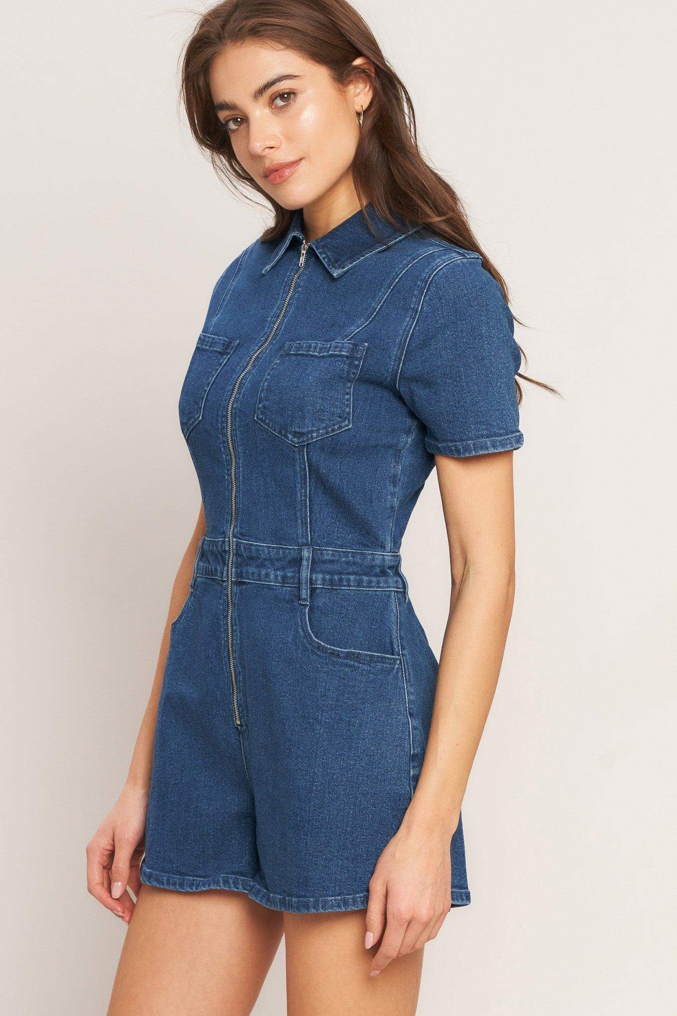 CASUAL STRUCTURE DENIM ROMPER - Flying Tomato - Flyclothing LLC