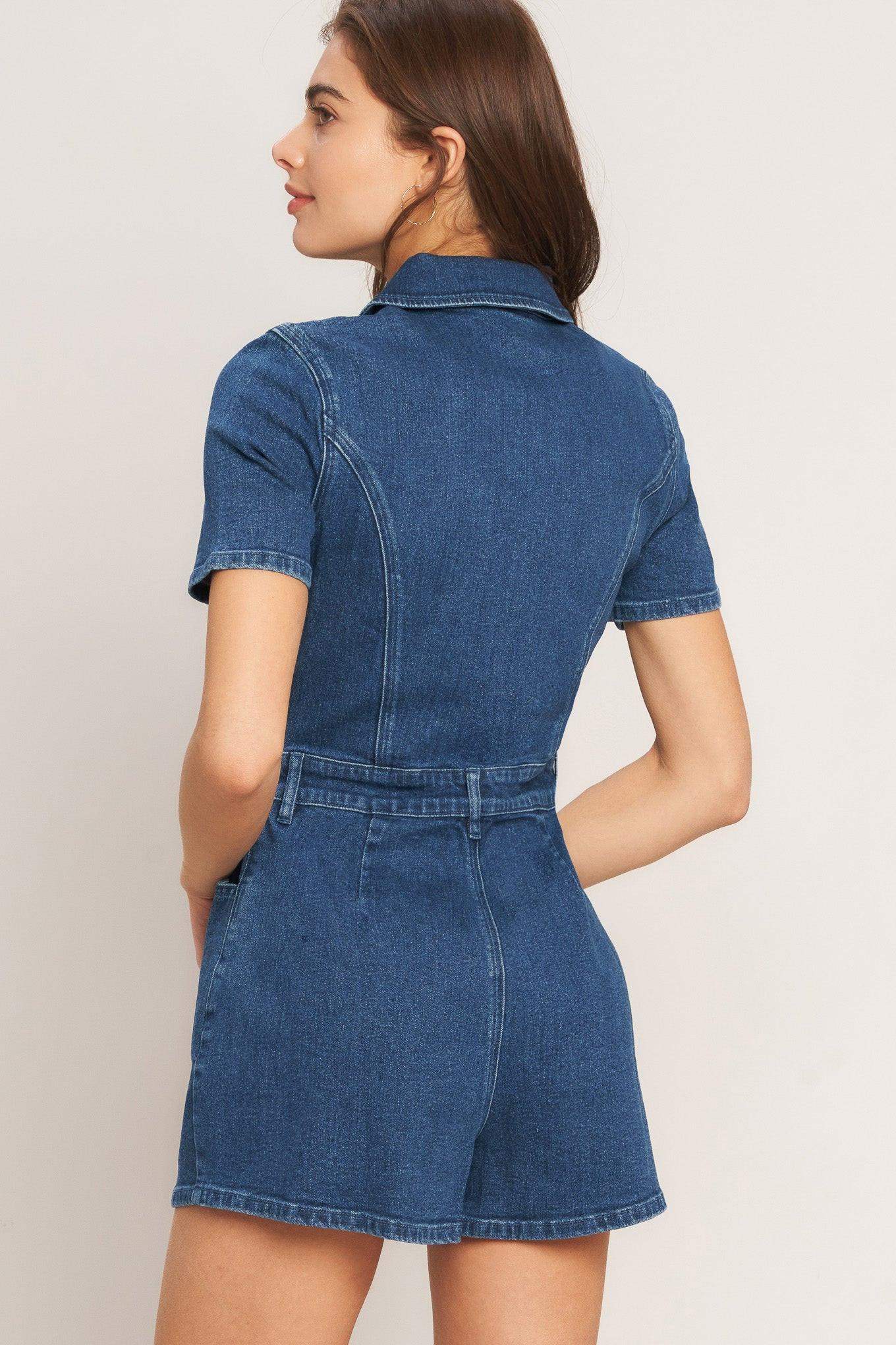 CASUAL STRUCTURE DENIM ROMPER - Flying Tomato - Flyclothing LLC