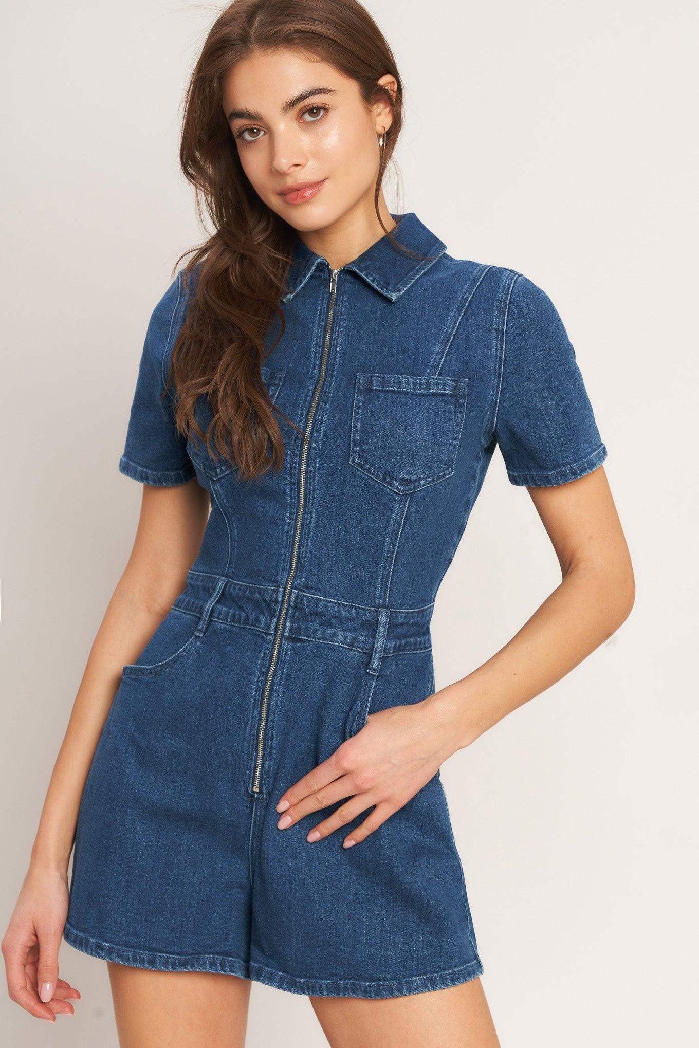 CASUAL STRUCTURE DENIM ROMPER - Flying Tomato - Flyclothing LLC
