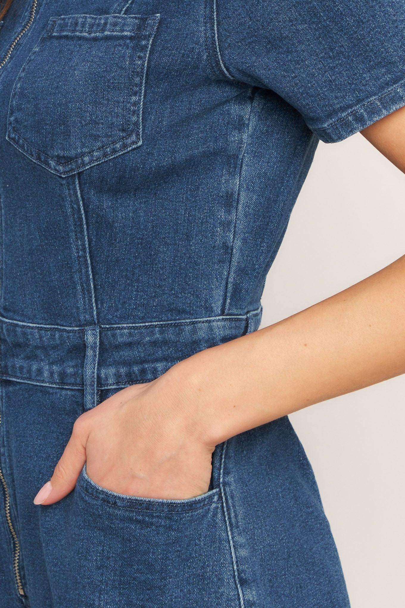 CASUAL STRUCTURE DENIM ROMPER - Flying Tomato - Flyclothing LLC