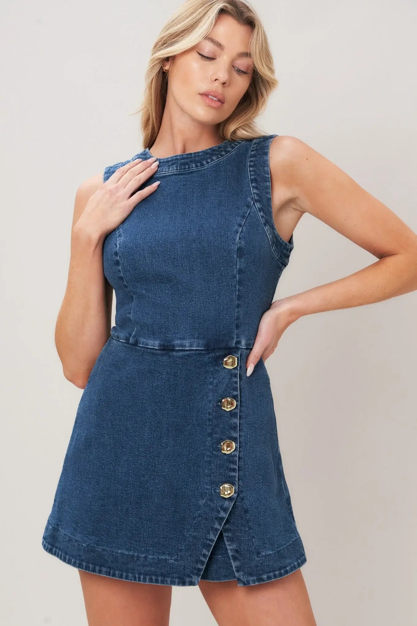 MIDNIGHT DENIM SKORT ROMPER - Flying Tomato - Flyclothing LLC