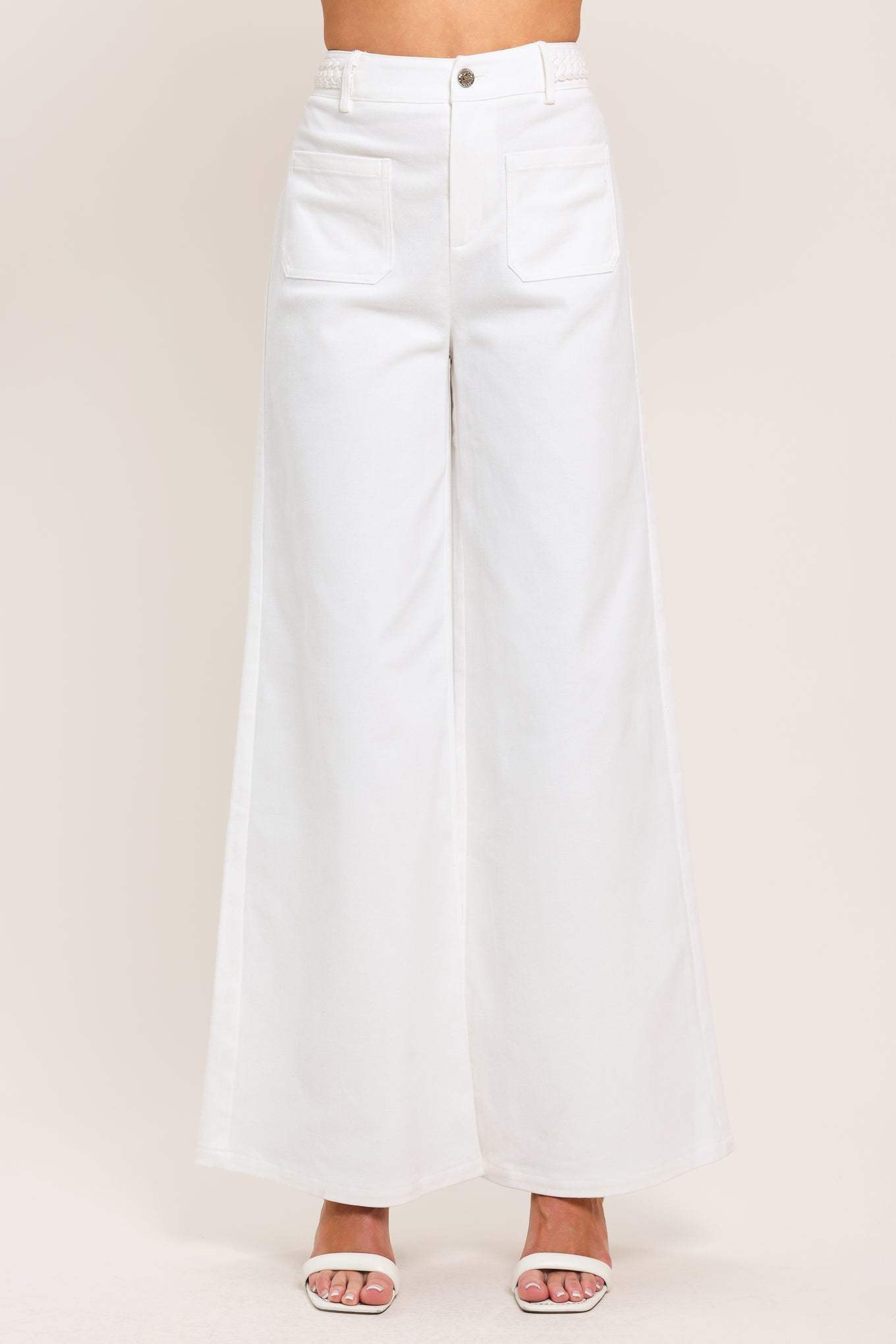 WHITE EASE WOVEN WIDE PANTS - Flying Tomato - Flyclothing LLC