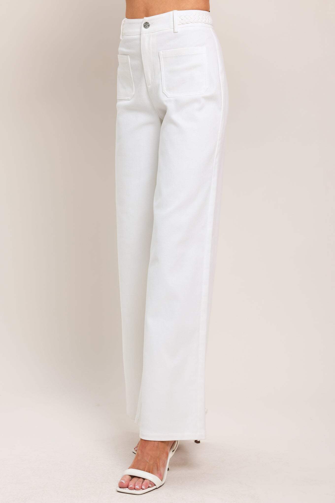 WHITE EASE WOVEN WIDE PANTS - Flying Tomato - Flyclothing LLC