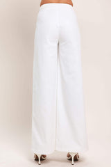 WHITE EASE WOVEN WIDE PANTS - Flying Tomato - Flyclothing LLC