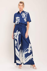 COASTAL BLOOM WOVEN WIDE PANTS - Flying Tomato - Flyclothing LLC