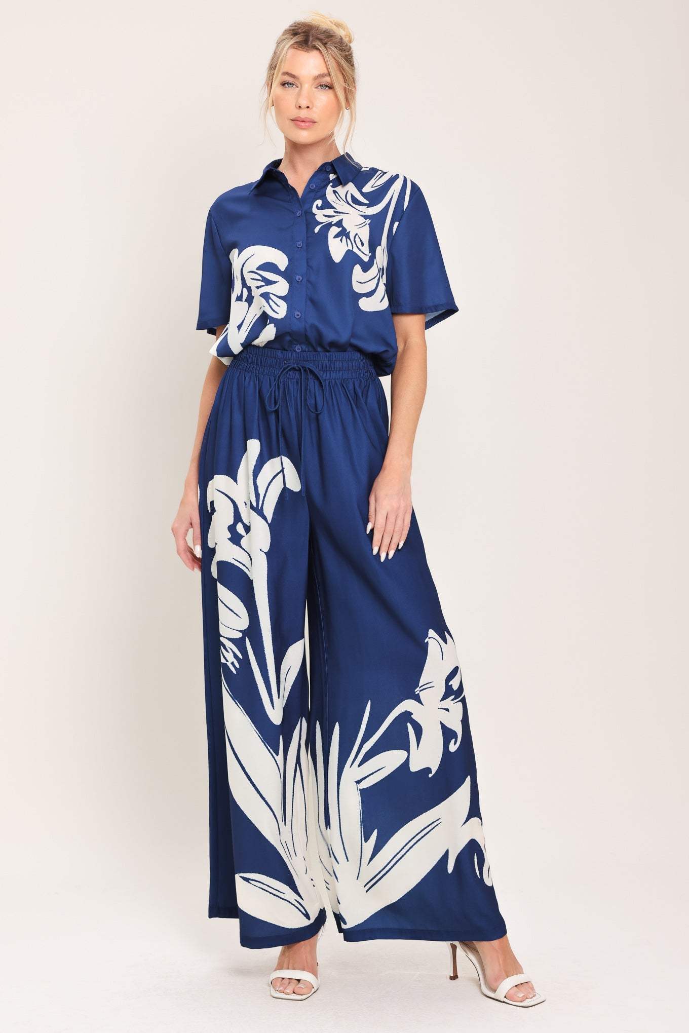 COASTAL BLOOM WOVEN WIDE PANTS - Flying Tomato - Flyclothing LLC