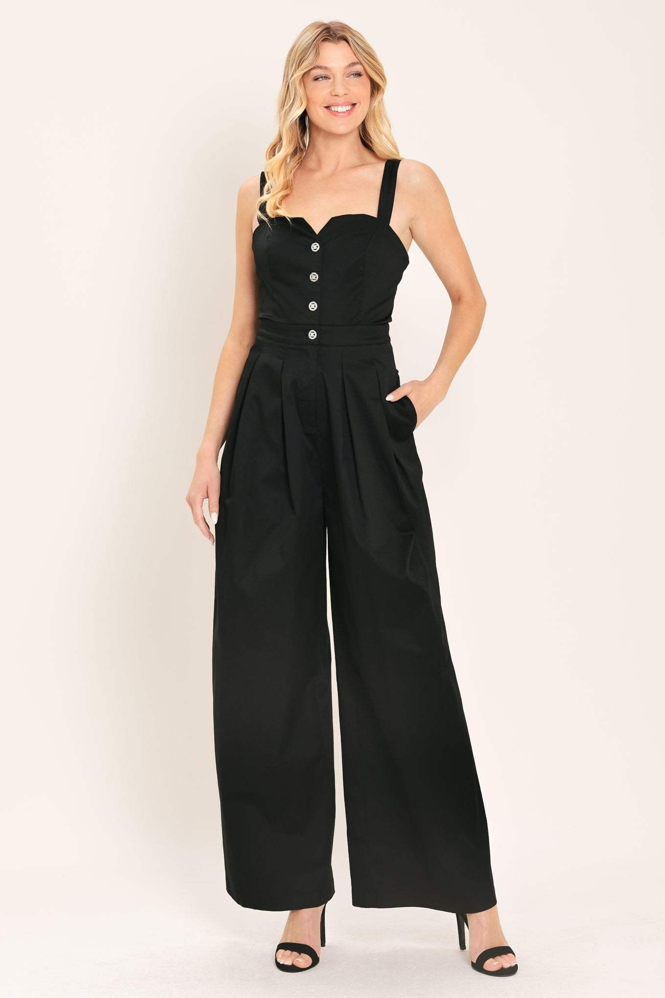 BLACK TIE ROMANCE WOVEN JUMPSUIT