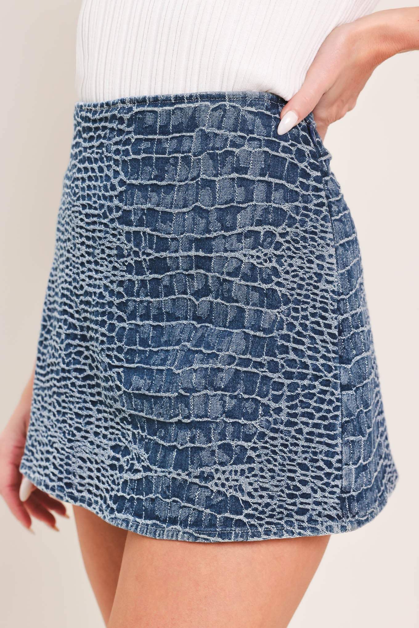 CROCO CHIC DENIM SKORT - Flying Tomato - Flyclothing LLC