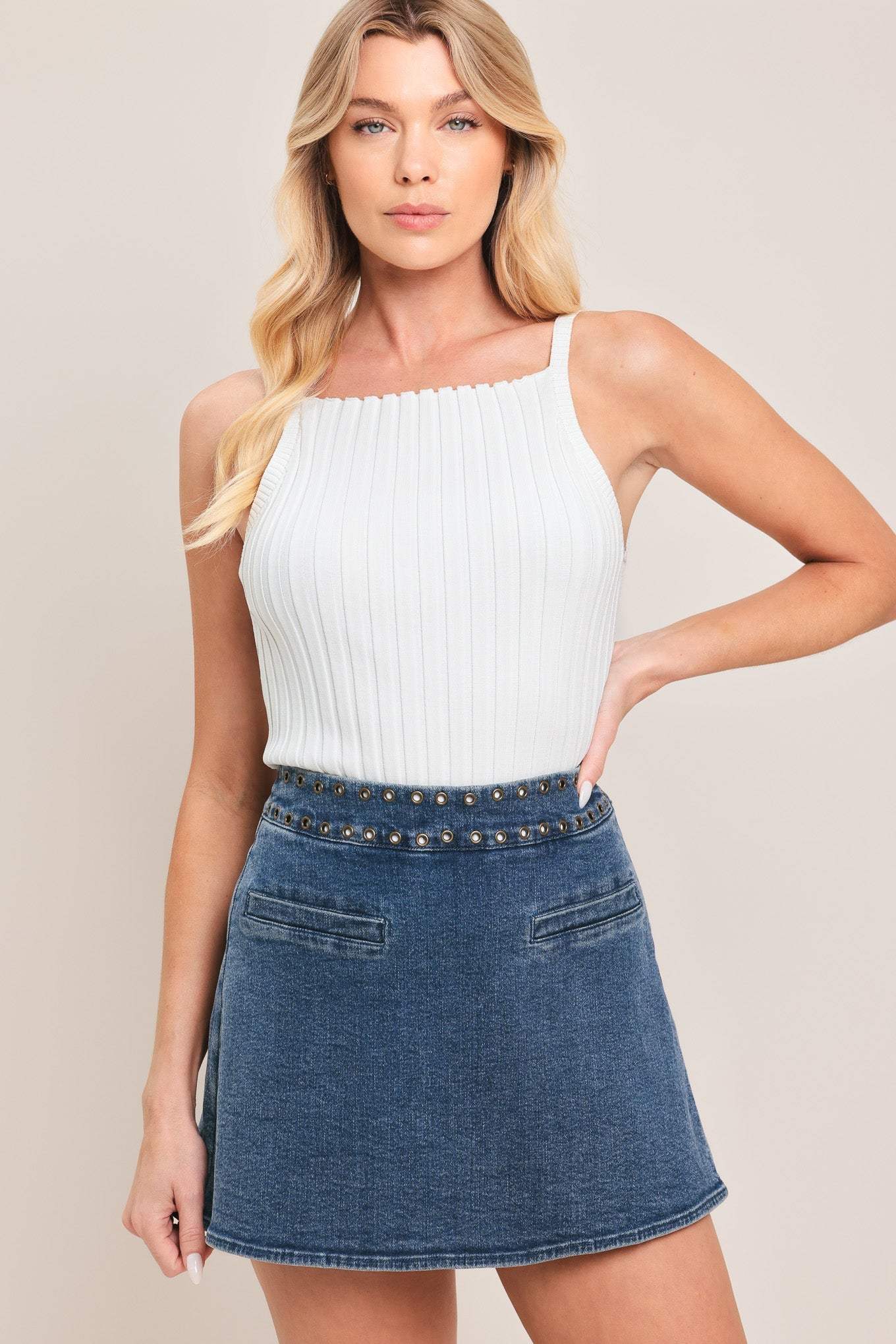 SWEET STUD DENIM SKORT - Flying Tomato - Flyclothing LLC