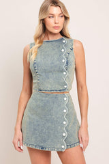 SWEET DETAIL DENIM SKORT - Flying Tomato - Flyclothing LLC