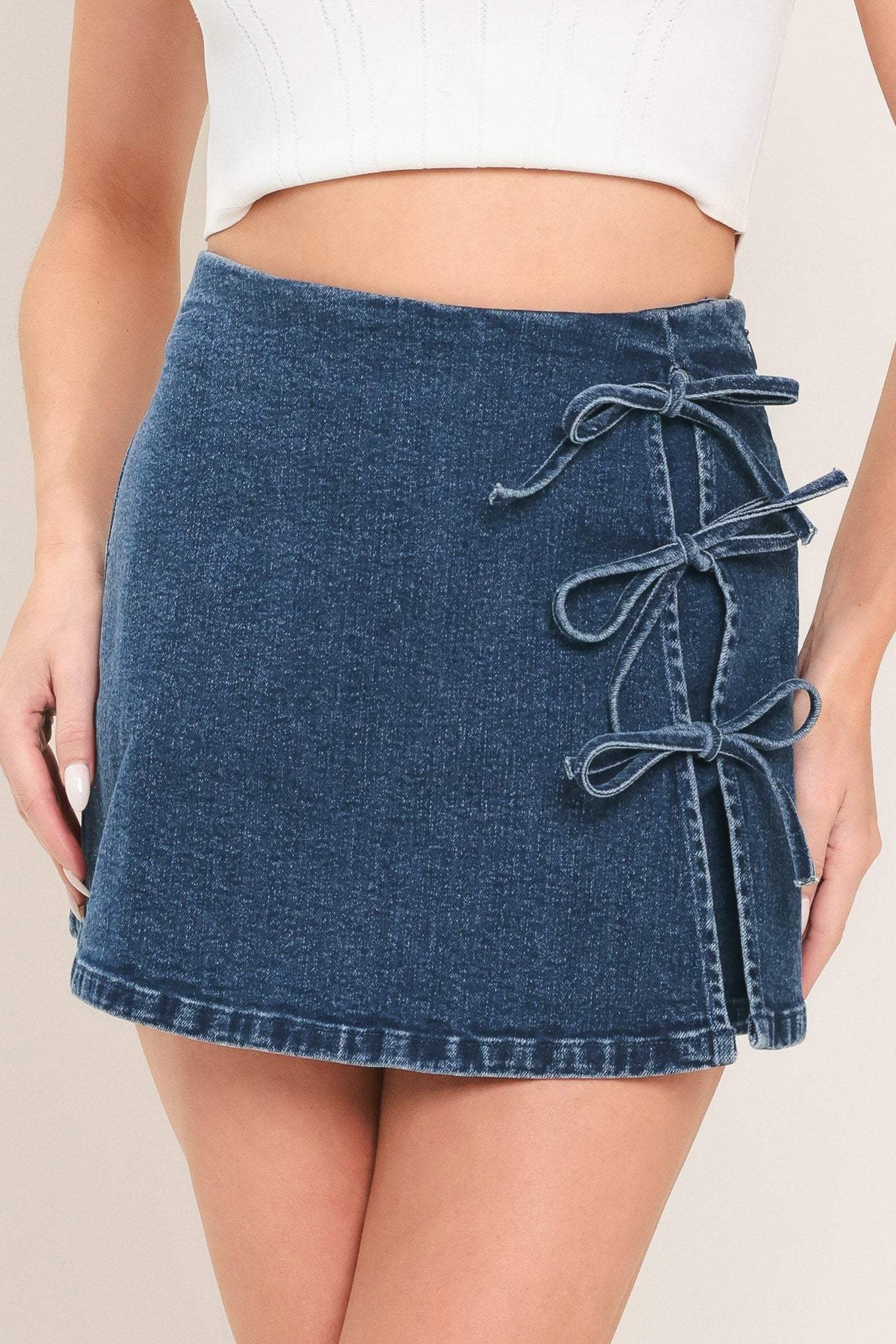 STREET TIE DENIM SKORT - Flying Tomato - Flyclothing LLC