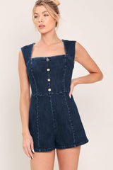 DARK WASH ICON DENIM ROMPER - Flying Tomato - Flyclothing LLC