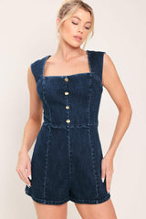 DARK WASH ICON DENIM ROMPER - Flying Tomato - Flyclothing LLC